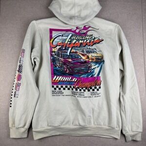Fresh Laundry Pullover Hoodie Sweater Men L Beige California Racing Cars Graphic